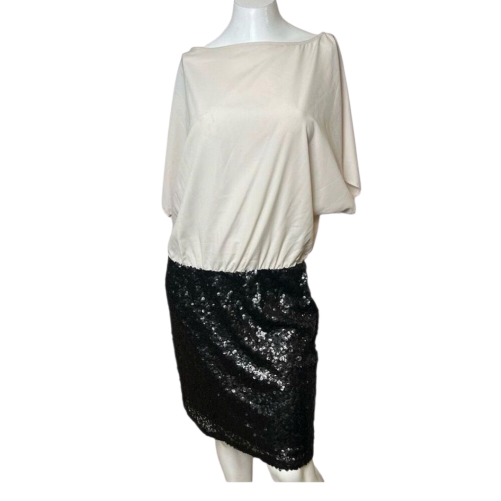 Jennifer Lopez Women Black Sequin and Cream Dress Size M
